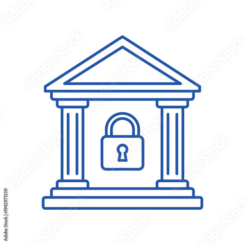 Bank Building Security Icon with Padlock Symbol.