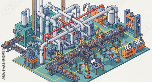 Industrial Factory Complex with Machinery.