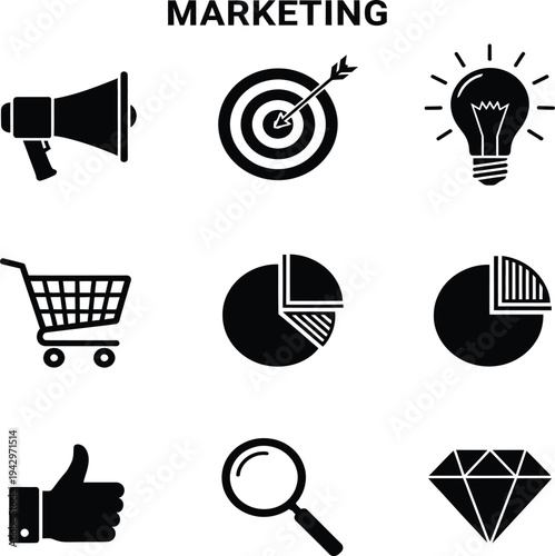 Marketing icons and symbols for business strategy and analytics