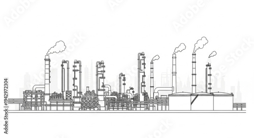 Industrial Factory Complex Line Drawing.