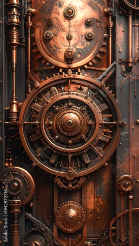 Intricate Metallic Gear Mechanism Displaying Copper Tones and Detailed Industrial Design