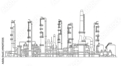 Industrial Factory Complex Line Drawing.