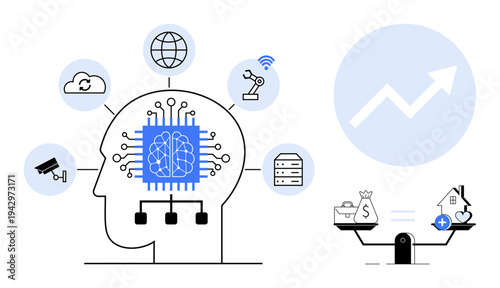 Artificial intelligence concept. Artificial intelligence connects innovation with smart devices and automation. Artificial intelligence enhances financial growth and productivity. Ideal for tech, AI