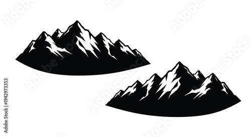 Dramatic mountain range illustration with a bold dark silhouette