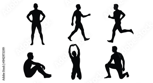 Diverse male figures depicted in various athletic poses a striking silhouette