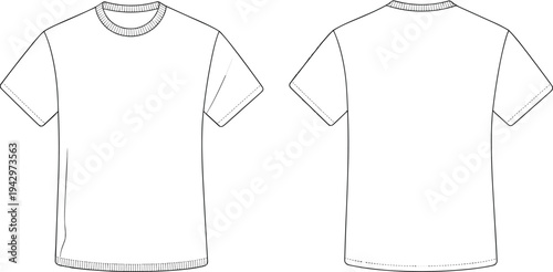 Classic crew neck t shirt technical fashion illustration with front and back views short sleeve casual apparel template