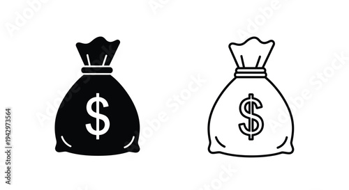 Two money bag icons one filled and one outlined silhouette