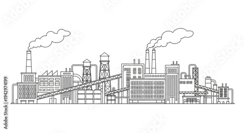 Industrial Factory Complex with Smokestacks.