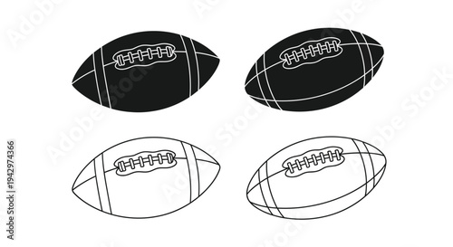 Two pairs of american footballs illustrated in a black outline silhouette
