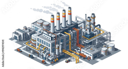 Industrial Factory Complex with Pipes.