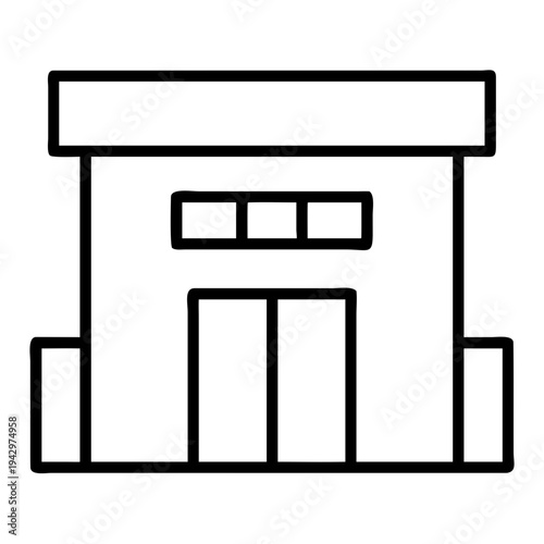Modern minimalist storefront building icon with open door and windows isolated on transparent background