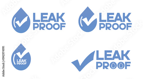 Leak Proof Water Drop Check Logo Set – Waterproof Protection Badge Icons