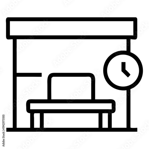 Waiting room bench with clock isolated on transparent background