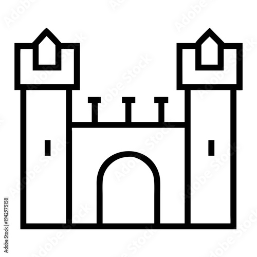 Medieval castle tower illustration with arched doorway and battlements isolated on transparent background