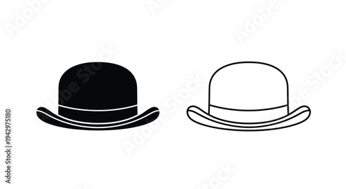 Two bowler hats one dark and one light in graphic silhouette