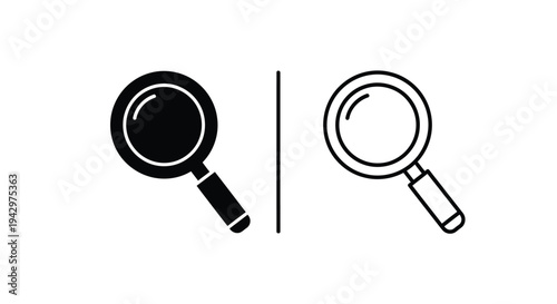 Two magnifying glasses one filled and one empty in black silhouette