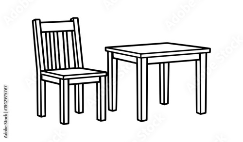 Chair and table coloring page vector black and white line art furniture illustration