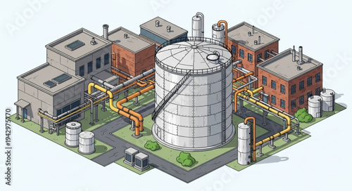 Industrial Factory Complex with Silo.
