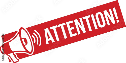 Red attention sign with megaphone on white background alert and warning symbol