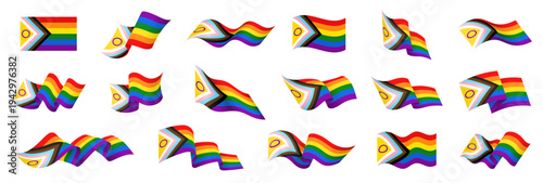Progress pride flag set, inclusive LGBT rainbow flag icons