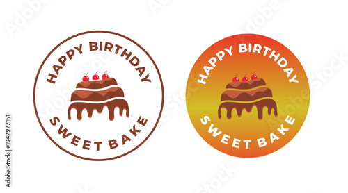 Happy Birthday Sweet Bake Cake Logo Badge – Bakery Celebration Dessert Emblem