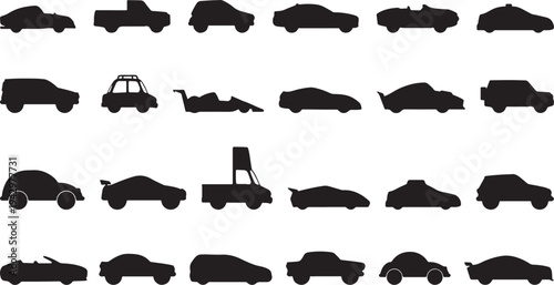 A Collection of Various Types of Vehicles in Silhouette Format isolated on transparent background