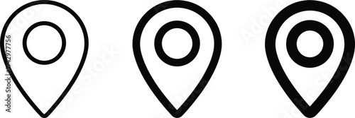 Three black location pin icons with varying line widths and shading