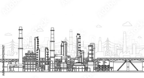 Industrial Factory Complex with Towers.
