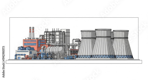 Industrial Factory Complex with Towers.