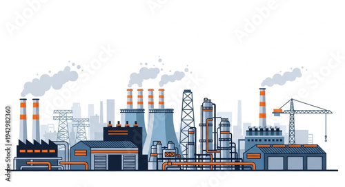 Industrial Factory Complex with Smokestacks.