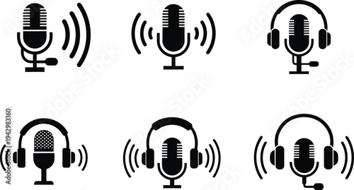 Microphone and headset icons for podcasting and recording
