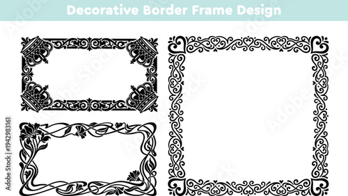 Vector set of royal crown borders. Art nouveau sweeping vine frames and romantic heart pattern dividers. Luxury vintage branding and jewelry shop labels vector illustration design