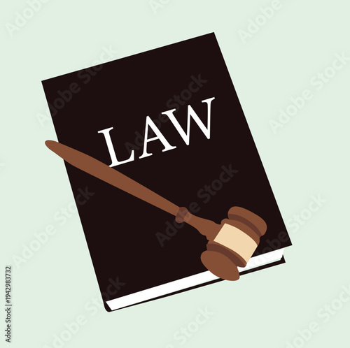 court book and gavel.Law book and judge gavel, decision glossy mallet for court verdict. Law and justice system symbol. Vector illustration