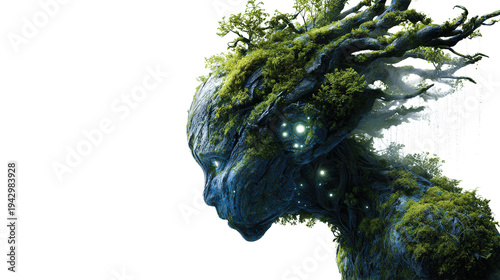 Wallpaper Mural Futuristic forest spirit creature with glowing moss isolated on white background Torontodigital.ca