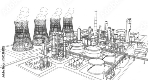 Industrial Factory Complex with Towers.