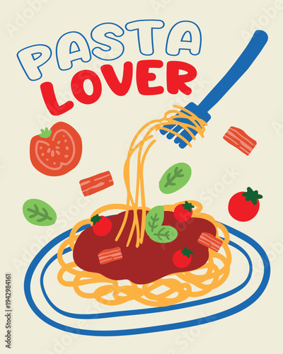 Hand drawn vintage style pasta lover graphic design vector illustration