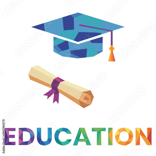 Colorful Graduation Cap and Diploma Symbolizing Education and Achievement
