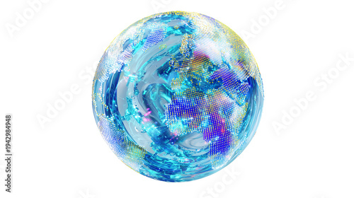 Futuristic hologram globe with rotating data isolated on white background