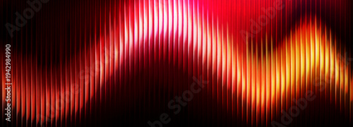 Vibrant glass fractal with gradient red and orange waves, radiant abstract vector background. Glowing geometric patterns with warm light effect. Prismatic neon repeated vertical lines, ribbed texture