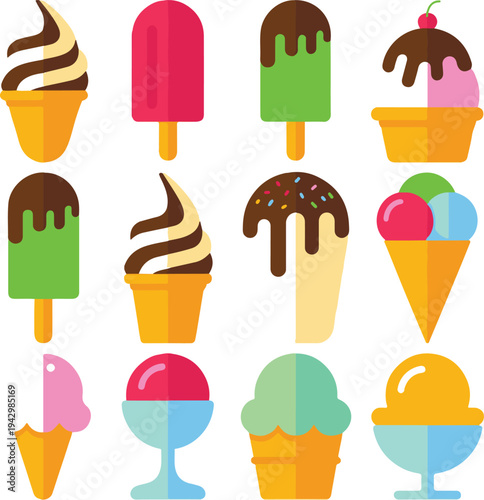 Colorful Flat Design Ice Cream and Popsicle Collection