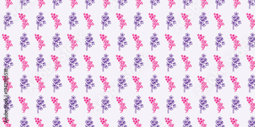 Pink and Purple Floral Sprigs Pattern on Light Purple Background flower