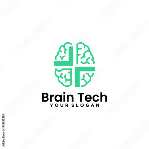Abstract brain network logo symbolizing artificial intelligence, digital data connection, smart technology