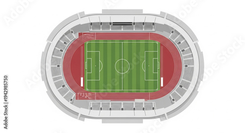 Overhead View of a Stadium with Track and Field.