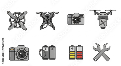 Drone and Camera Equipment Icons - A Collection of Essential Gear.