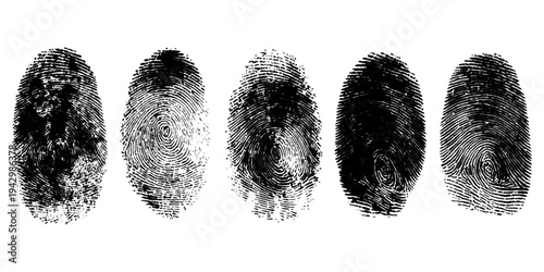 Abstract forensic grunge set fingerprint background texture. vector black grunge fingerprint distressed dirty background design element.
