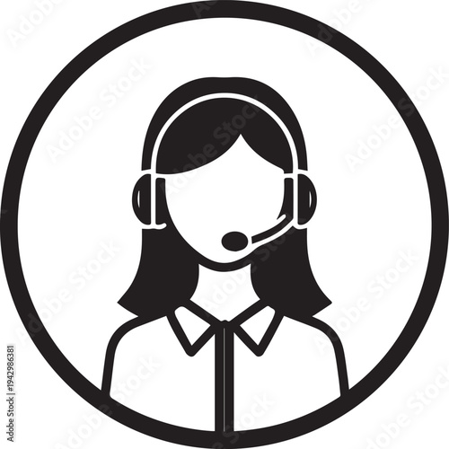 Hand Drawn Female Customer Service Agent Black and White Avatar Illustration in Minimal Line Art Style Design