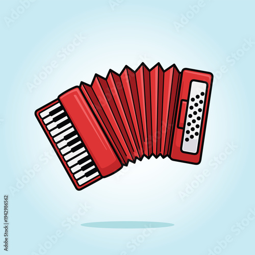 Red Accordion Musical Instrument Illustration. Cute Cartoon Icon Vector Illustration. Isolated background. Flat Cartoon Style
