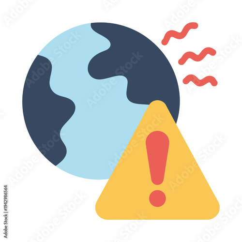Global warming icon, Earth with exclamation mark vector illustration, environment alert and climate change warning symbol