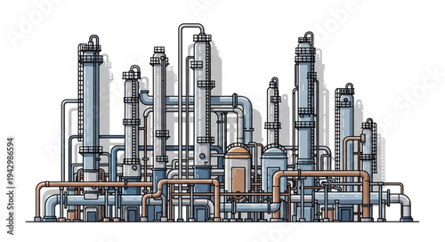 Industrial Factory Complex with Towers.