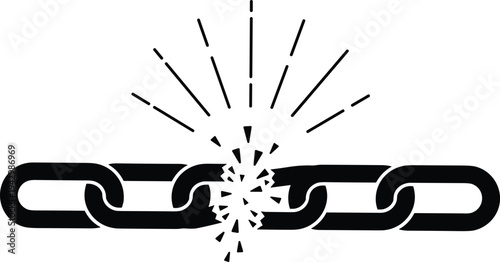 Breaking chain silhouette vector illustration, freedom symbol, rupture design, disruption artwork, connection failure, strength release, liberation concept, dynamic motion, flat vector illustration